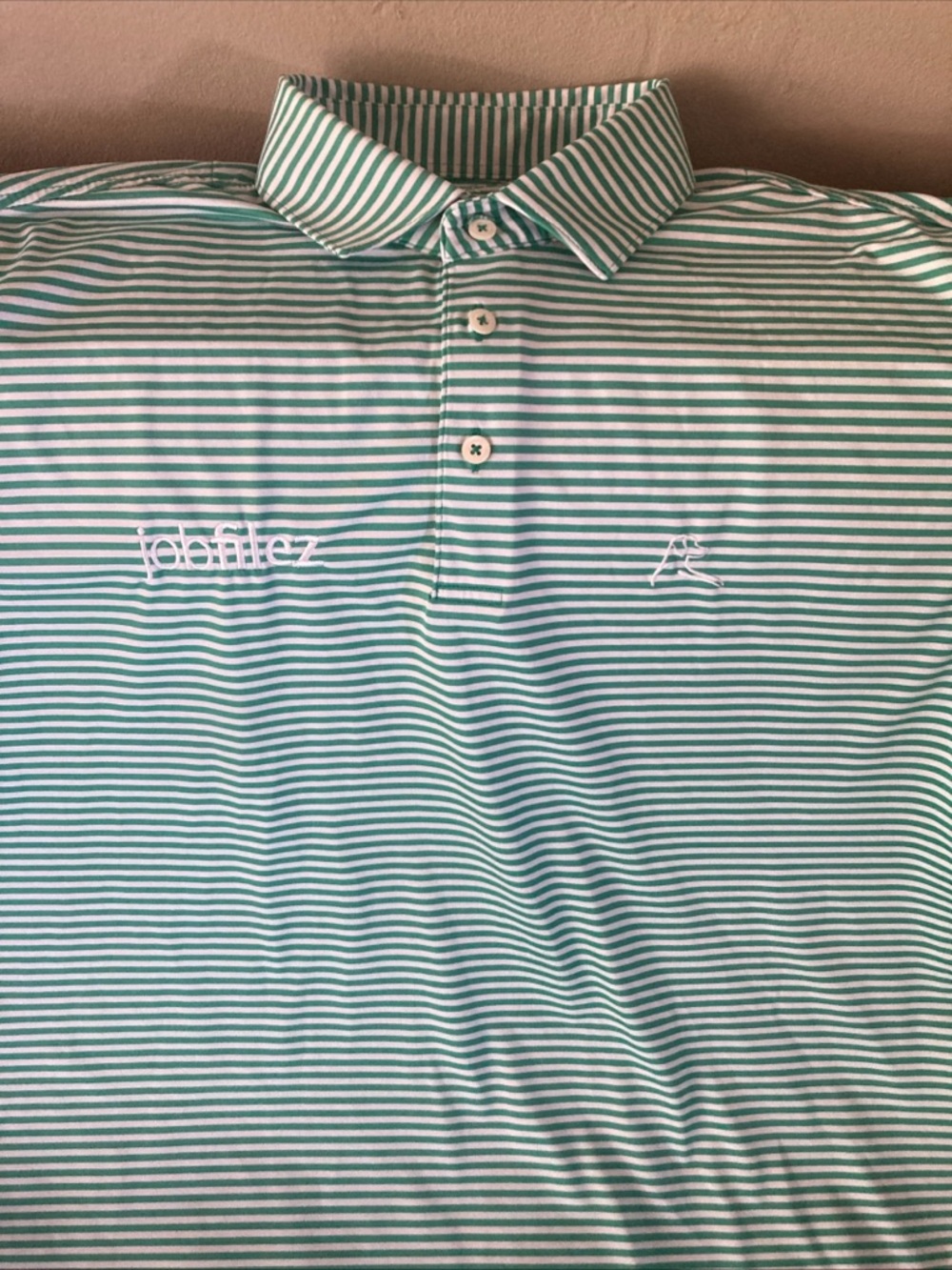 Rhoback  Green and White Striped Polo size L